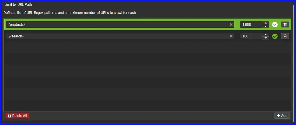 Cài đặt Limit by URL Path trong Screaming Frog