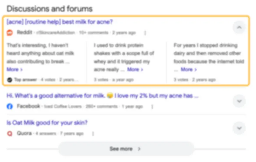 Ảnh chụp màn hình tính năng Discussions and Forums của Google hiển thị kết quả Reddit
