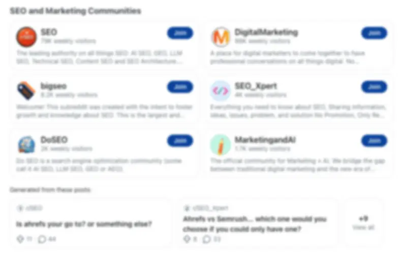 Kết quả Reddit Answers hiển thị cộng đồng và bài đăng nổi bật