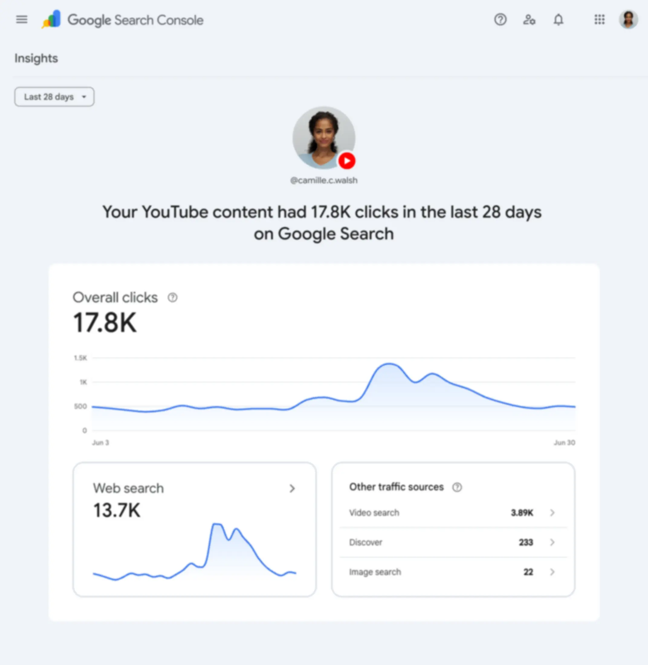 Ví dụ về báo cáo thông tin chi tiết platform property trong Search Console