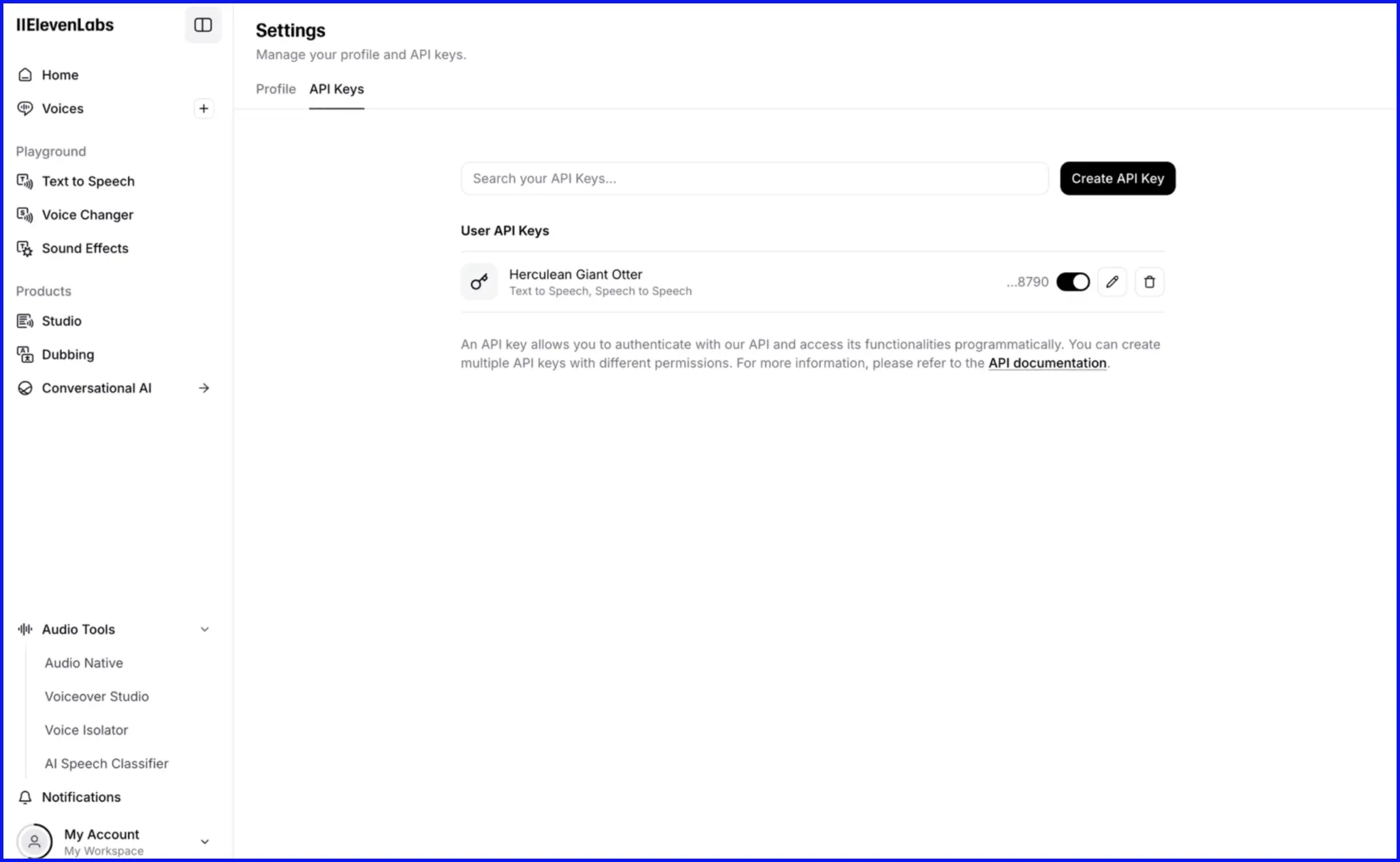 Ví dụ API key Elevenlabs
